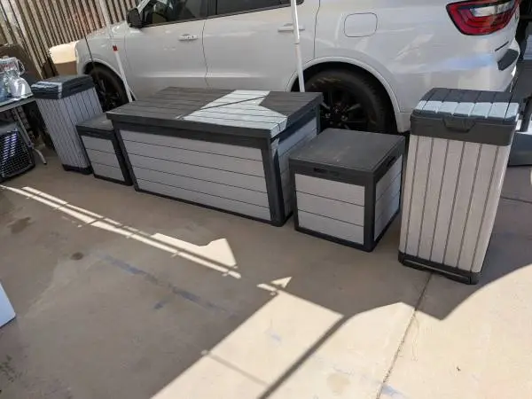 5 Pc. Matching Resin Storage Box w/ Storage Containers,Trash Cans
