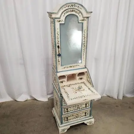 Antique Italian Handpainted Secretaire Mirror Top Bureau