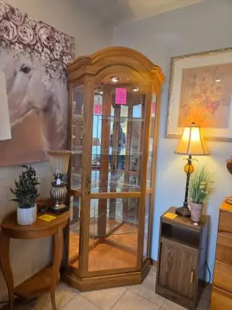 Lighted Oak Corner Curio Cabinet