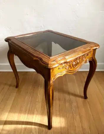 Vintage French Country Solid Wood Accent Side Table By Henredon