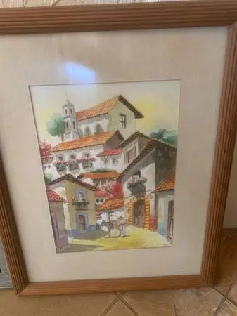 Mexican Street Scene Original Watercolor Painting Framed