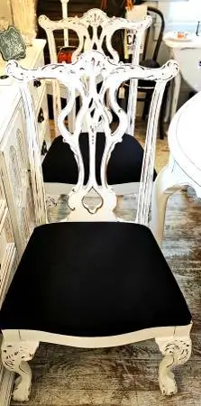 Distressed White Chippendale Dining Chairs