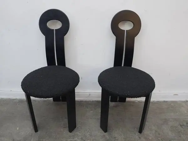 Set of 2 Whit Dining Chairs in Black Boucle As-Is