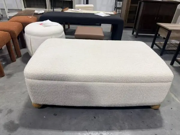 Linley Contemporary Boucle Ivory Upholstered Large Storage Ottoman