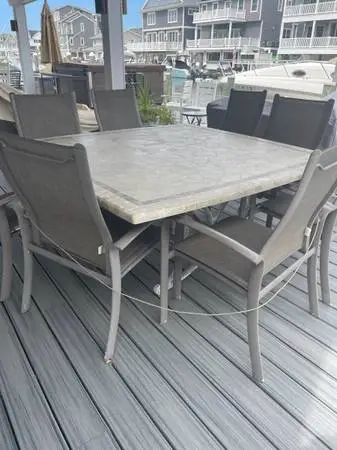 FREE COSTCO FAUX GRANITE TABLE AND EIGHT CHAIRS