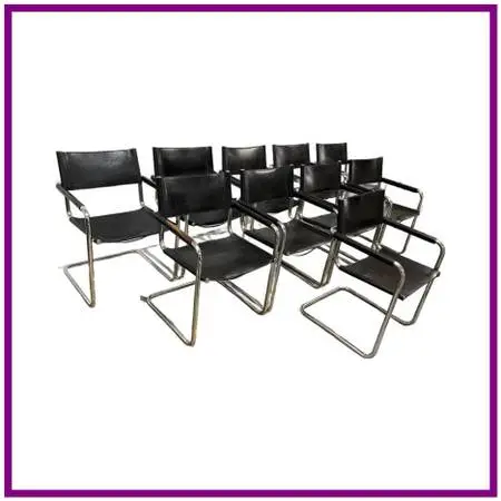 Mart Stam For Linea Veam S34 Leather Cantilever Armchairs , Set Of 10