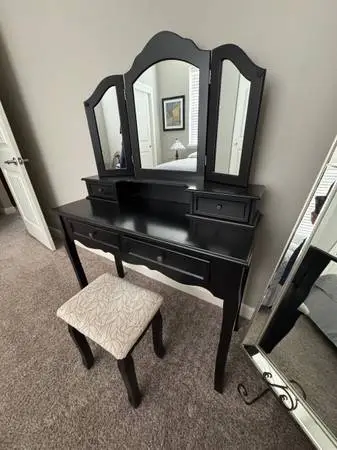 Solid and Manuf.&Wood Vanity Set with Tri-Fold Mirror and