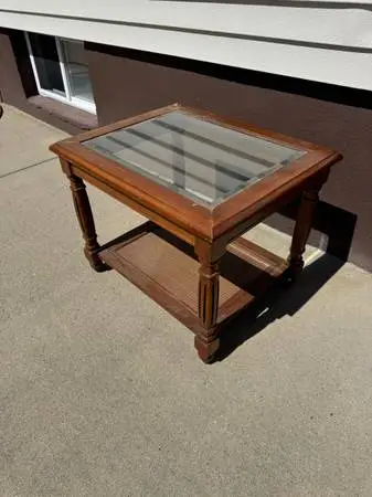 Household Wooden End Table With Glass Top