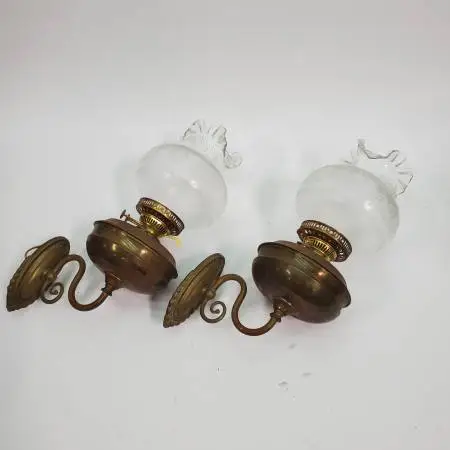 Vintage John Scott England Converted Kerosene/Oil Lamp Sconces w/Glass