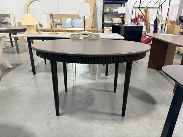 Samantha Modern Fluted Wooden 52 Oval Dining Table Dark Brown Oak