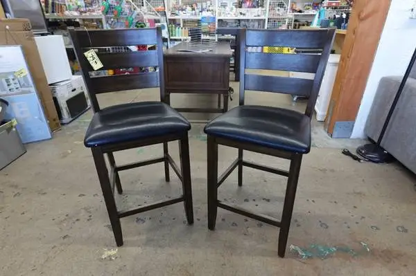 Set of Two, Brown Ladder Back Barstools