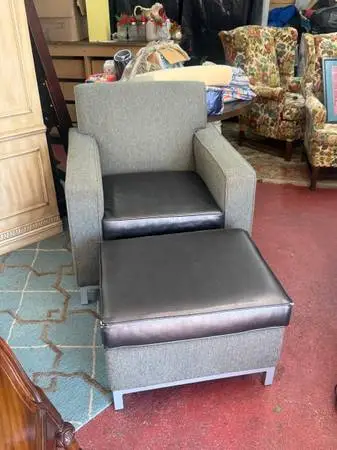 Modern Heavy Armchair with Matching Ottoman Set
