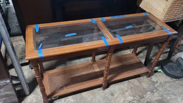 Sofa Table Glass Top w/Rattan Bottom