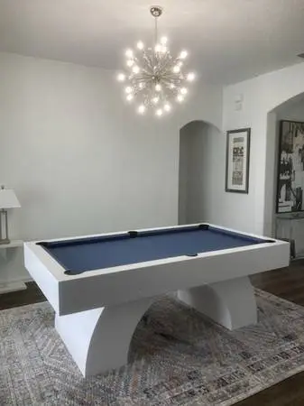 Custom White 7-Foot Pool Table - Blue Teflon Felt