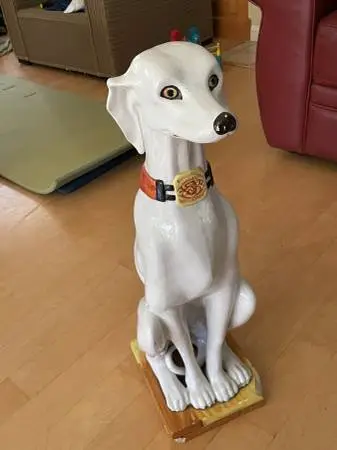 Italian Majolica Seated Greyhound Sculpture
