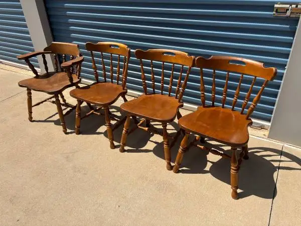 4  Sturdy Antique Solid Rock Maple Dining Chairs