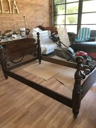 Old wood bed frame 54 inch wide and 74 inches long