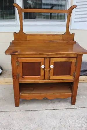 Late 19th Century (1800s) Handmade Wooden Washstand with Towel Bar