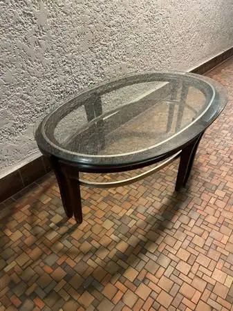 Heavy Tempered Glass Top Oval Living Room Coffee Magazine Wooden Table