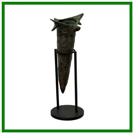 Sculptural Metal Vase + Stand, Vintage