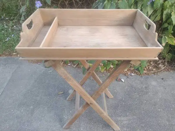 PATIO TEAK VINTAGE TRAY TABLE ON STAND