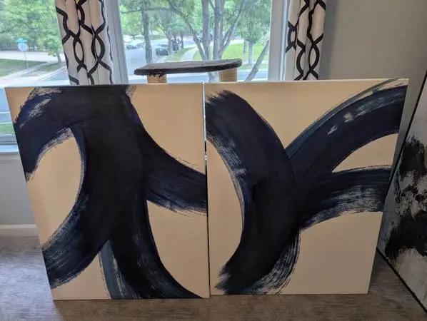 Set of 2 Navy Blue & White Abstract Canvas Artwork – 30 x 40