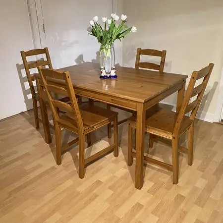 Solid Wood Kitchen Table & Chairs, Natural Pine Finish