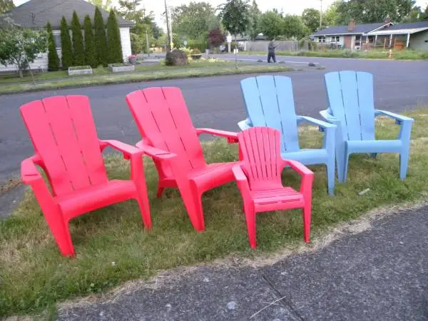 Five Adirondack Vinyl Outdoor Chairs