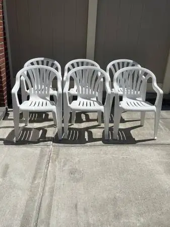 Grosfillex® Resin Stacking Outdoor Armchairs in White (Quantity 6).