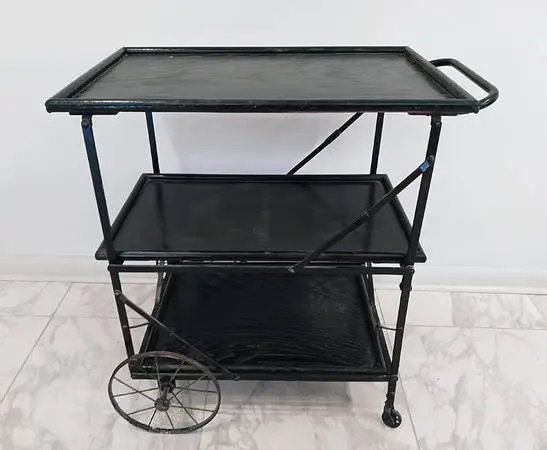 Black Mid‑Century Industrial 3‑Tier Bar Cart