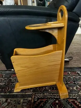 Vintage Wood Side Magazine Rack w/cup holder - Honey Color