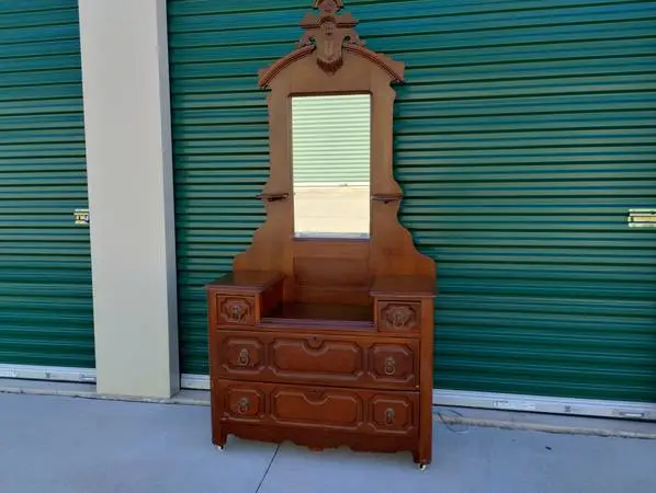 Late 1800s Victorian Dresser w/Mirror and Candle Holders