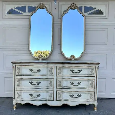 French Provincial Dresser John Widdicomb Bureau & Hanging Mirrors