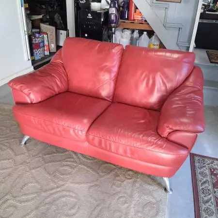 leather red loveseat