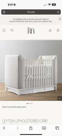Restoration Hardware Upholstered Crib - Very Good Condition