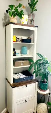 71 Country Style Bookcase w/2 Drawers - Cream White