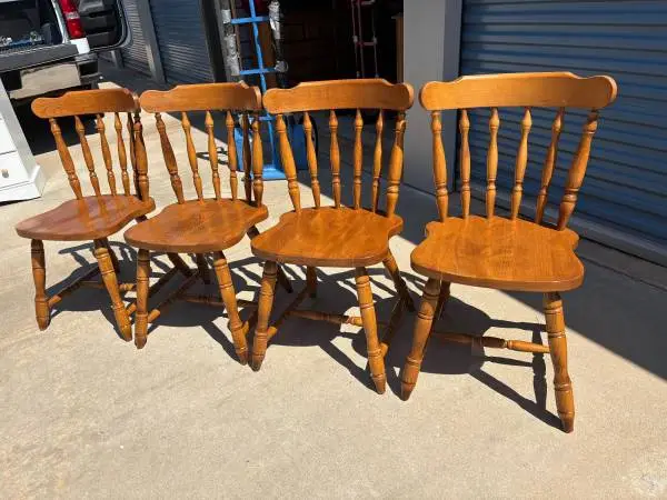 4 Sturdy Antique Solid Maple Dining Chairs