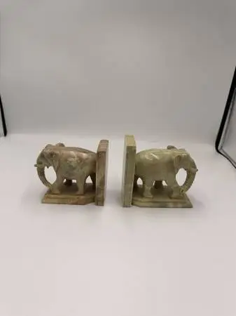 Marble Elephant Bookends - 4.5X2X4.5