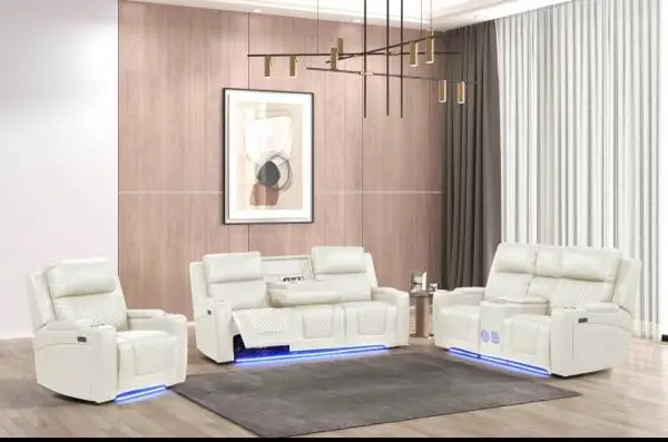 White Leather Power Recliner Sofa Set