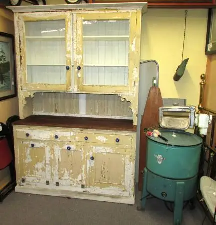 Large Vintage Shabby White Kitchen Cabinet