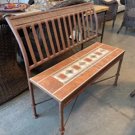 Rusted Iron Bench W/ Tiles - 37X18X35H