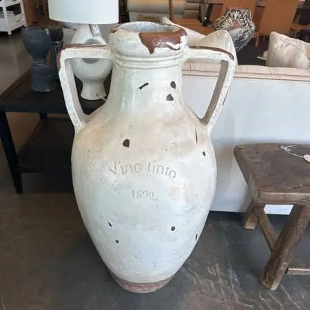 White Distressed Glazed Pot W/ Handles-17.5X17.5X40H