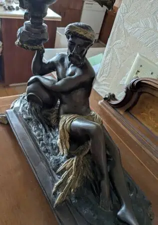 BRONZE Pair male statue candle holder Heavy LG Gay Ornate