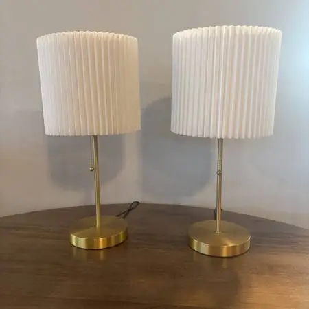 Brass Table Lamps W/ Pleated Shade- 6X14.5H- Pair