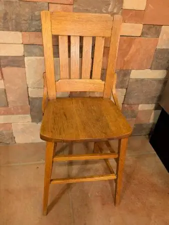 Antique Golden Oak Youth Chair Slat Back Desk Side Vintage