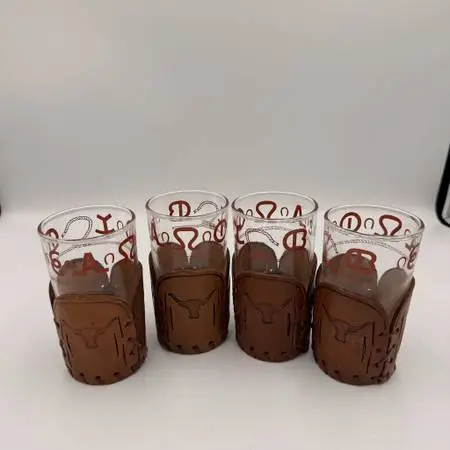 Libbey Bamco Leather Highball Glasses - Set of 4 - 2.5X4.5