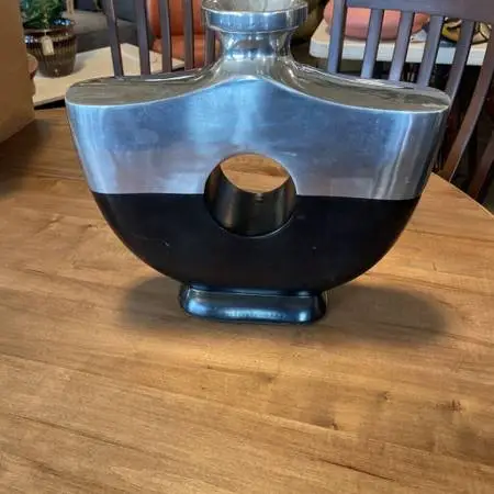 Silver & Black Vase W/ Hole - 15X13.5H