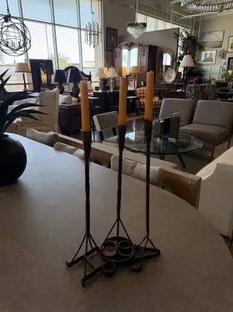 Iron Branding Iron Candlesticks- Set of 3- 9X9X18H