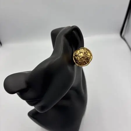 Vintage Hammered Coco Letter Clip On Coin Earrings