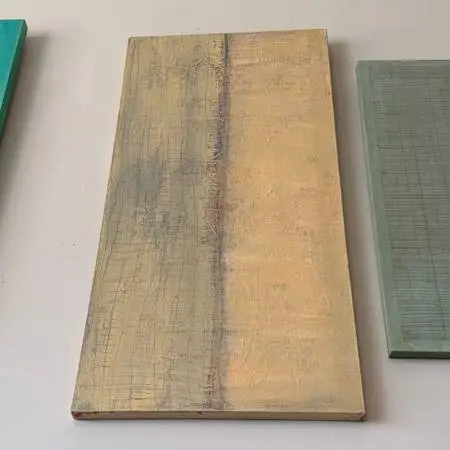 Original Yellow/ Green Abstract Art By Kathy Ramras - 28.4X1.4X48